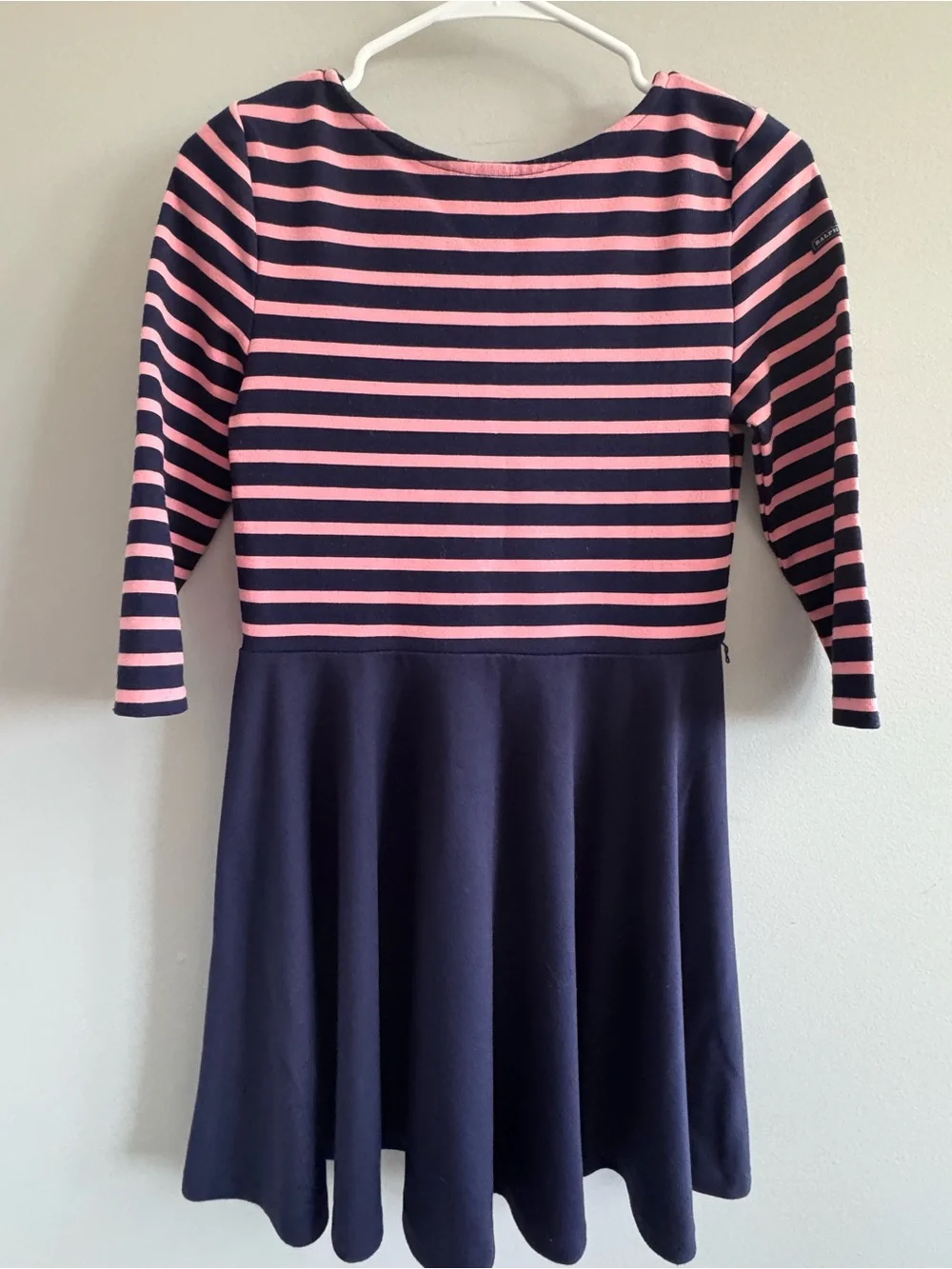 Polo Ralph Lauren Girls XL 16 Navy Pink Striped Fit & Flare Dress